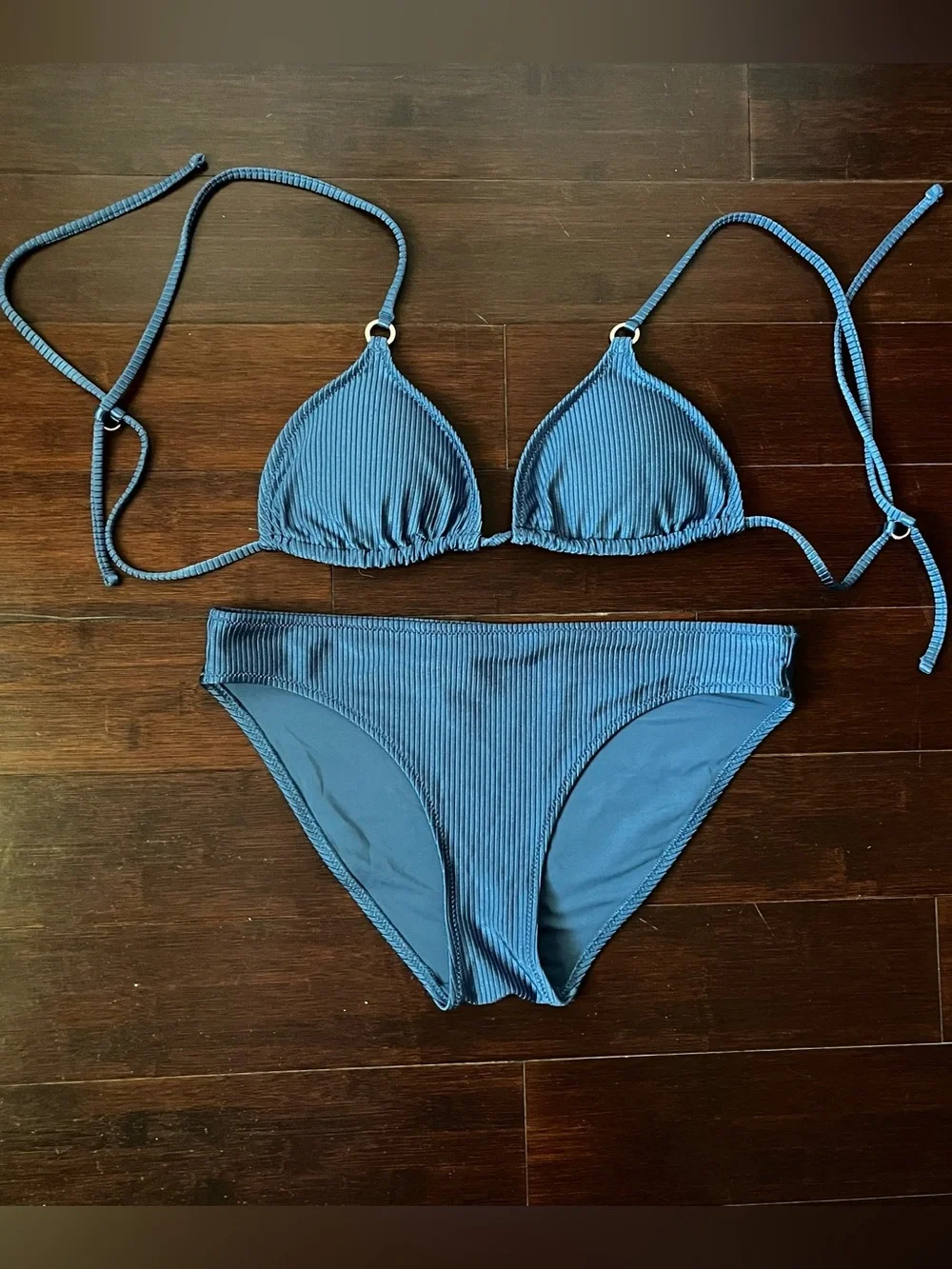 Aerie Blue Ribbed Triangle Bikini Set - Women Swim